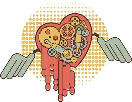 illustration of a mechanical heart of a variety of metal parts Steam punkのイラスト素材