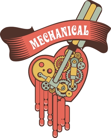 illustration of a mechanical heart of a variety of metal parts Steam punkのイラスト素材
