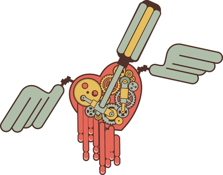 illustration of a mechanical heart of a variety of metal parts Steam punkのイラスト素材