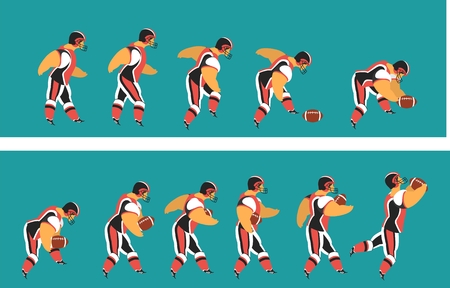 set characters of athletes American football players on a  in various poses with ballのイラスト素材