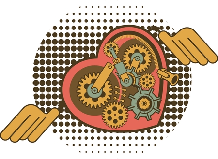 illustration of a mechanical heart of a variety of metal parts Steam punkのイラスト素材
