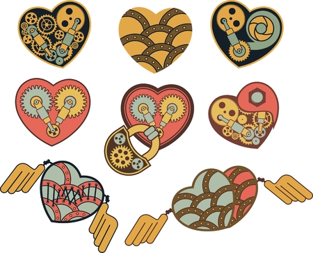 set of mechanical steam punk heart of metal partsのイラスト素材