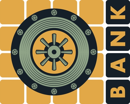 Round door of a large bank vault on a conditional bank building business conceptのイラスト素材