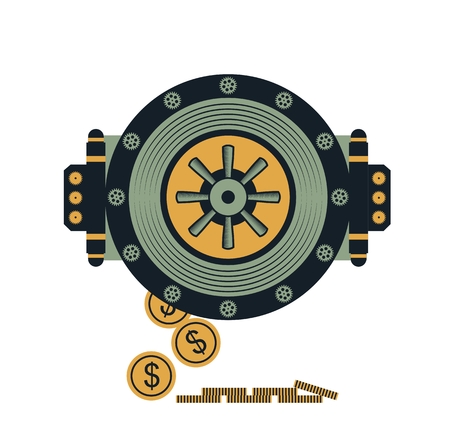 Round door of a large bank vault on a conditional bank building business conceptのイラスト素材