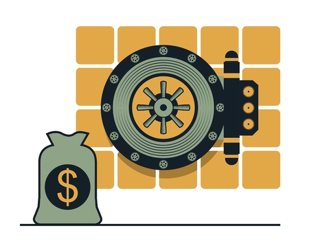 Round door of a large bank vault on a conditional bank building business conceptのイラスト素材