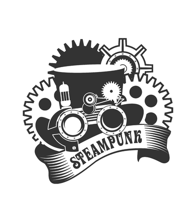 illustration Steampunk hat with mechanical protective goggles and a magnifying-glass badgeのイラスト素材