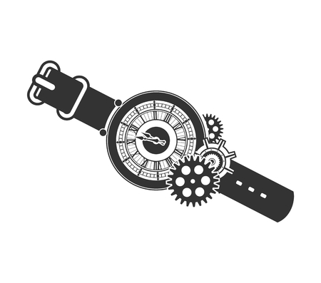 Vector Steampunk mechanical clock and rotating parts in a rectangular shape badgeのイラスト素材