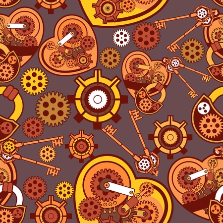 seamless pattern Steampunk mechanism with metal parts in the spare partsのイラスト素材