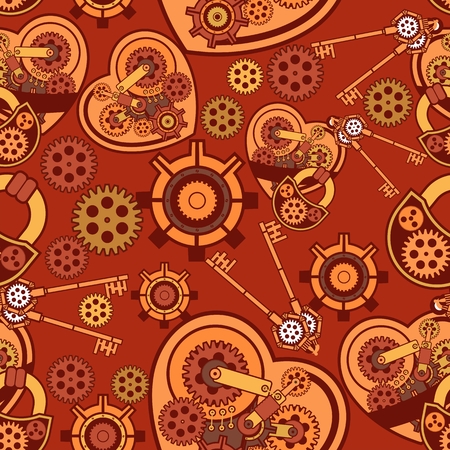 seamless pattern Steampunk mechanism with metal parts in the spare partsのイラスト素材