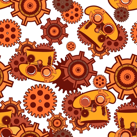 seamless pattern Steampunk mechanism with metal parts in the spare partsのイラスト素材