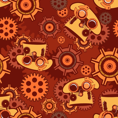 seamless pattern Steampunk mechanism with metal parts in the spare partsのイラスト素材