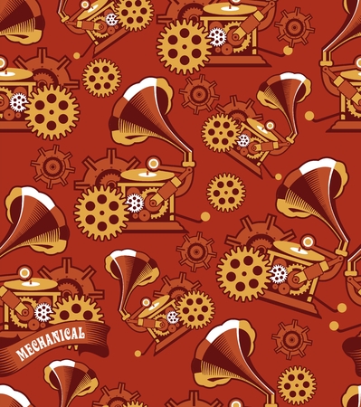 seamless pattern Steampunk mechanism with metal parts in the spare partsのイラスト素材