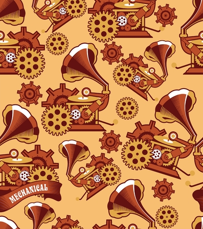 seamless pattern Steampunk mechanism with metal parts in the spare partsのイラスト素材