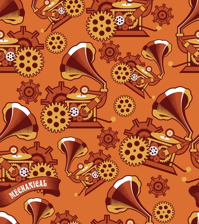 seamless pattern Steampunk mechanism with metal parts in the spare partsのイラスト素材