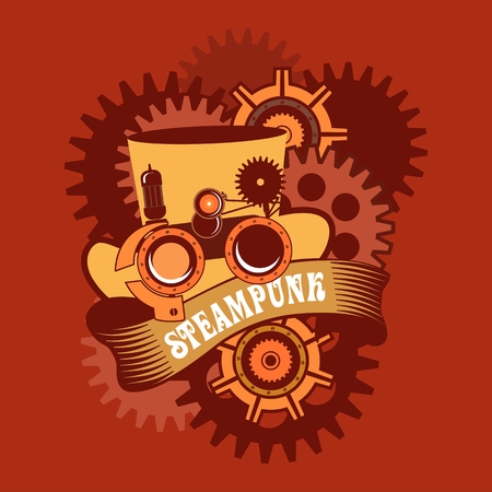 illustration Steam punk hat with goggles for work on a white backgroundのイラスト素材