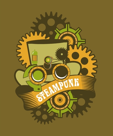 illustration Steampunk hat with mechanical protective goggles and a magnifying glassのイラスト素材