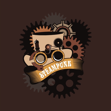 illustration Steampunk hat with mechanical protective goggles and a magnifying glassのイラスト素材