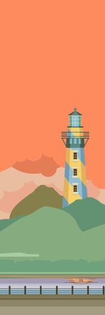 Vertical Vector illustration of a lighthouse in the eveningのイラスト素材
