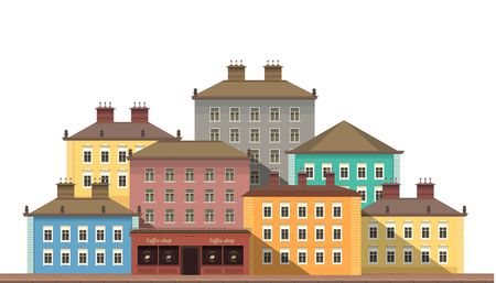 I stylized vector illustration of urban high-rise buildings on a white backgroundのイラスト素材