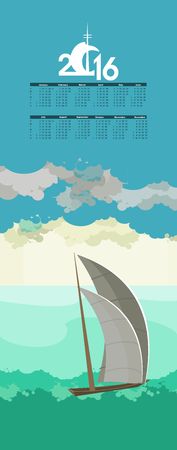 Vector illustration 2016 calendar with a sea view and yachtのイラスト素材