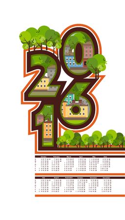 Vector vertical illustration calendar 2016 letter of the houses built in ecological styleのイラスト素材