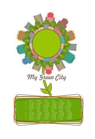 Vector vertical illustration calendar 2016 letter of the houses built in ecological styleのイラスト素材