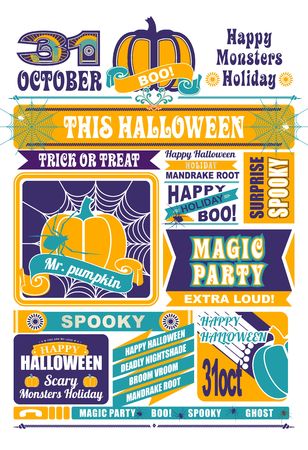 sheet of newspaper with the elements and icons Halloween on a white backgroundのイラスト素材