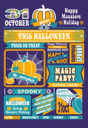 sheet of newspaper with the elements and icons Halloween on a white backgroundのイラスト素材