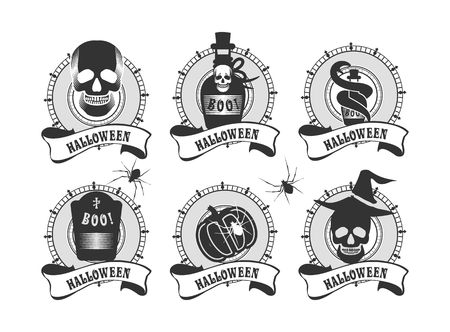 Set of Halloween emblems, labels and designed elements in the style of steam punkのイラスト素材