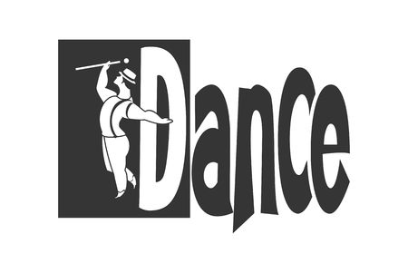black and white image of a man dancing around the word dancing on a white backgroundのイラスト素材