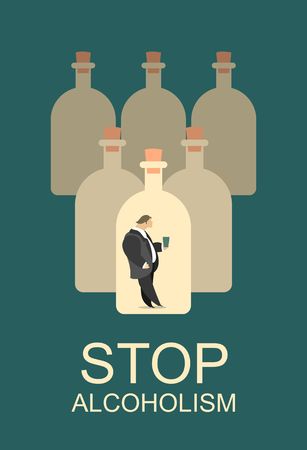 Abstract poster about the issue of alcohol dependence in a flat styleのイラスト素材