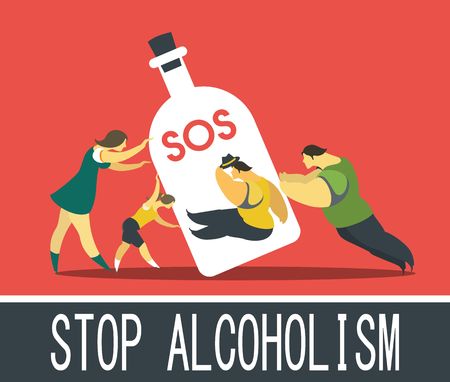 Abstract poster about the issue of alcohol dependence in a flat styleのイラスト素材