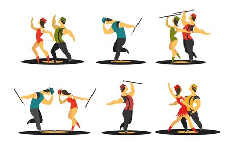 Abstract poster dances movement, vector illustration stylized characters set on a white backgroundのイラスト素材