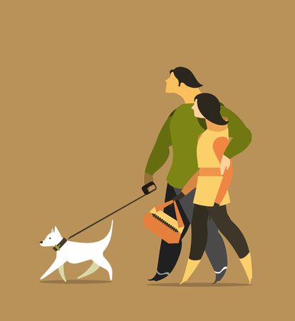 Poster with stylized people who go along on a walk Panchromaticのイラスト素材