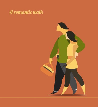 Poster with stylized people who go along on a walk Panchromaticのイラスト素材