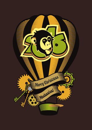 Holiday greeting card with Christmas and New Year, the sign of the monkey on the eastern calendar 2016のイラスト素材