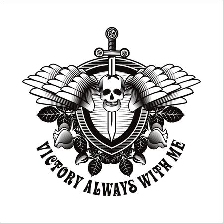 vector vintage emblem of a human skull and a sword, heraldry and symbolsのイラスト素材