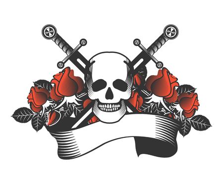 vector vintage emblem of a human skull and a sword, heraldry and symbolsのイラスト素材