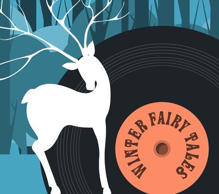 vector illustration Christmas deer on a background of trees on a vinyl recordのイラスト素材