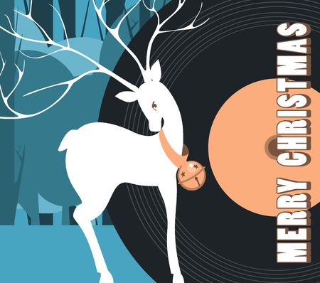 vector illustration Christmas deer on a background of trees on a vinyl recordのイラスト素材