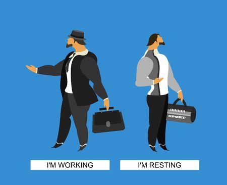 two images of a man in a business suit for work and sports clothes for sportsのイラスト素材