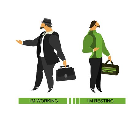 two images of a man in a business suit for work and sports clothes for sportsのイラスト素材