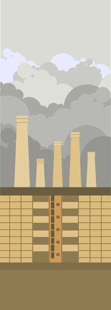 vertical illustration of flat-style factory chimneys against the skyのイラスト素材