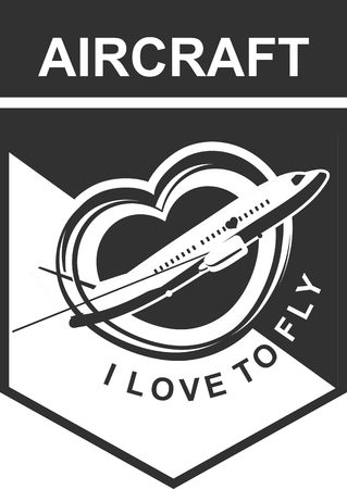 Plane vector emblem, icon black graphic isolated on white backgroundのイラスト素材