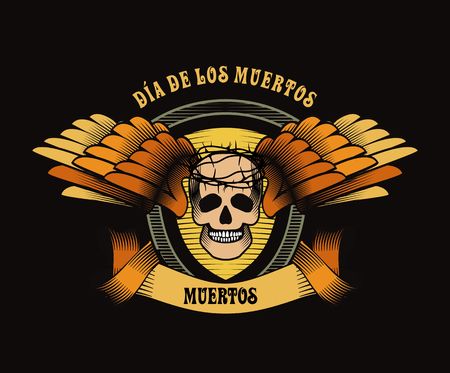 Skull in a crown of thorns Vector Illustration Day of The Dead on the background of a decorative ornamentのイラスト素材