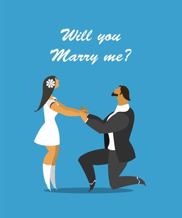 I love a man standing on one knee in front of a beautiful woman making her an offerのイラスト素材