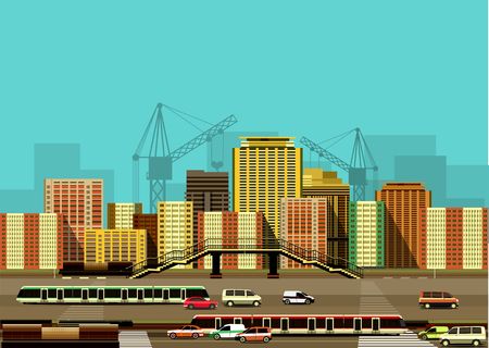 vector illustration of the industrial landscape of the city motorway and transportのイラスト素材