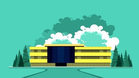 vector illustration building a large sports center stadium or hostelのイラスト素材