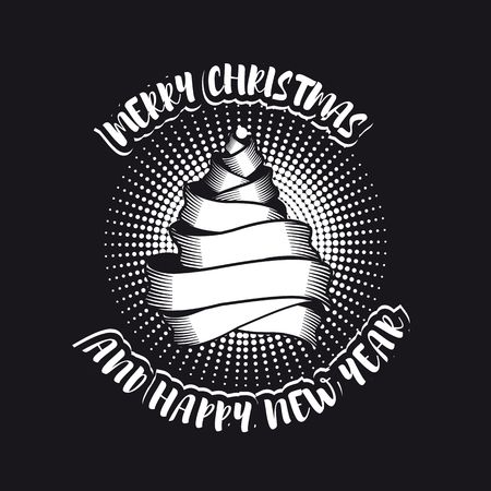 vector illustration Christmas tree with ribbons of text aroundのイラスト素材