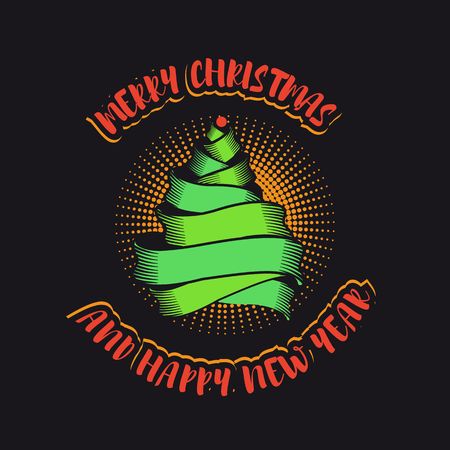 vector illustration Christmas tree with ribbons of text aroundのイラスト素材